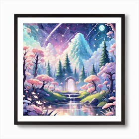 A Fantasy Forest With Twinkling Stars In Pastel Tone Square Composition 24 Art Print