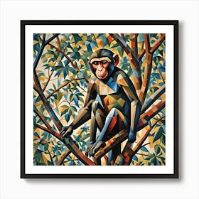 Monkey in a Tree Cubism Art Print