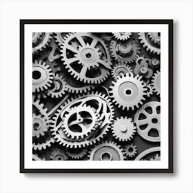 Black And White Gears Art Print