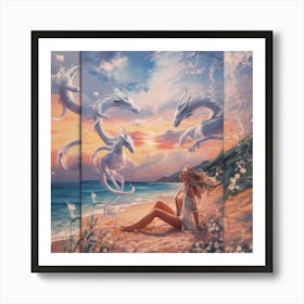 Dragons On The Beach Art Print