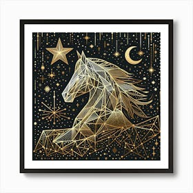 Golden Horse With Stars Art Print