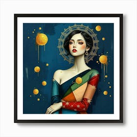 Woman in geometric dress #3 Art Print