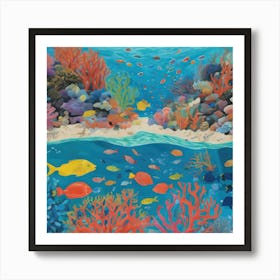 David Hockney Style: A Vibrant Coral Reef Teeming With Marine Life 3 Art Print