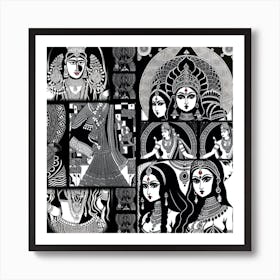 Indian Godess : Monochrome Mythical Fusion Art Print
