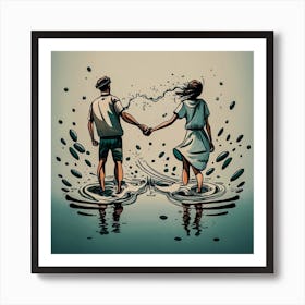 Couple Holding Hands In Water Art Print