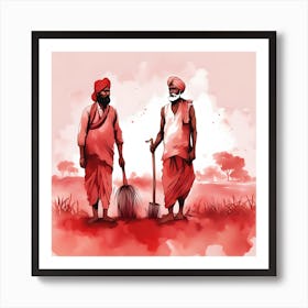 Two Indian Men With Brooms Art Print