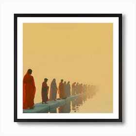 Buddhist Monks At The Ghat Art Print