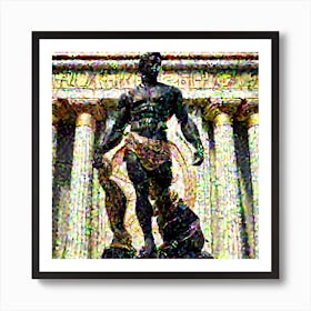 A Statue From A Muscular Greek God Statue Dark Marble Gilded Accents Kintsugi Cracks 8k Unreal E Art Print