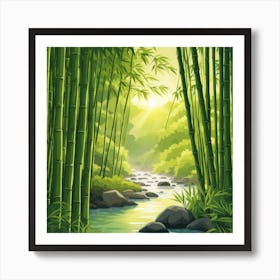 A Stream In A Bamboo Forest At Sun Rise Square Composition 191 Art Print
