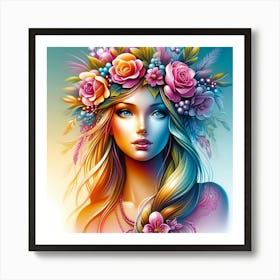 Colorful Girl With Flower Crown Art Print