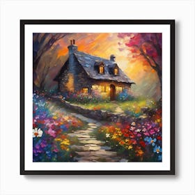 Cottage Garden in Evening Light Art Print