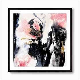 White Black Coral Abstract Painting Square Art Print