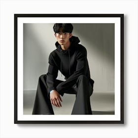 AI art Post-1 ( Asian Guy with Black Hoodie and Bell Bottom for Modelling ) Art Print