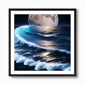 Full Moon Over The Ocean, realistic view Art Print