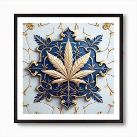 Blue And Gold Marijuana Leaf Art Print