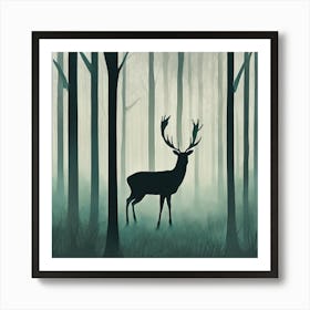 Deer in Misty Forest Series. Style of Hockney. 3 Art Print