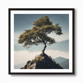 Lone Tree On Top Of Mountain 33 Art Print