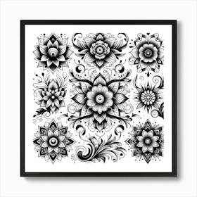 Black And White Floral Design Art Print