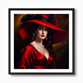 Portrait Of A Woman In Red Dress Art Print