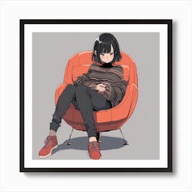 Anime Girl Sitting In Chair Art Print