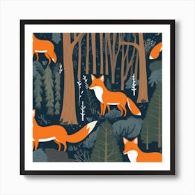 Foxes In The Forest Art Print