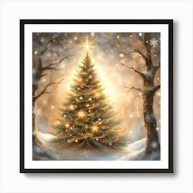 Christmas Tree In The Snow 1 Art Print