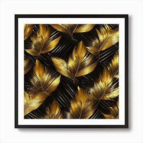 Gold Leaves On Black Background 1 Art Print