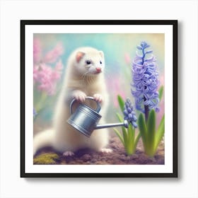 Ferret Watering Flowers Art Print