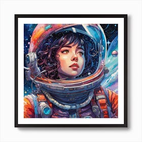 Watercolor Astronaut Portrait Art Print