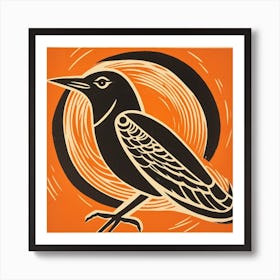 Retro Bird Lithograph Robin 1 Art Print