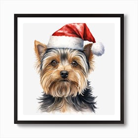 Yorkshire Terrier Christmas Hat 1 Art Print