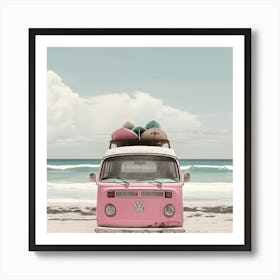 Vw Bus On The Beach Art Print