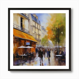 Paris Cafes.City of Paris. Cafes. Passersby, sidewalks. Oil colours.10 Art Print