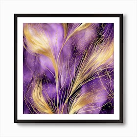 Purple And Gold Feathers Art Print