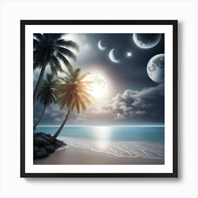 Night Time Silver Beach Art Print