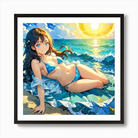 Anime Girl At The Beach rhj Art Print