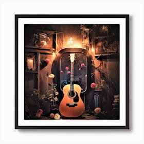 Guitar And Roses - Acoustic Guitar Art Print