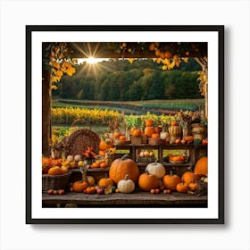 An Organic Farm During A Jubilant Fall Festival Apple And Pumpkin Decorations Adorn The Table A Co (3) Art Print