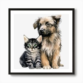 Dog And Cat Art Print