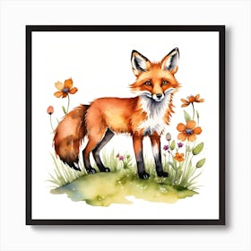 Fox watercolour  Art Print