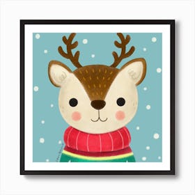 Cute Deer with Christmas Sweater Art Print