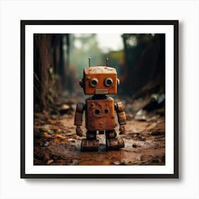 Firefly Abandoned, Toy Robot, Rusty, Post Apocalyptic, Dusty, Wasteland, Heavily Rusted, Cracked Pai (1) Art Print