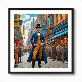 Steampunk Gentleman Owns The Street Cubism Style Art Print