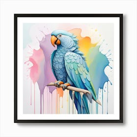 Colorful Parrot Watercolor Dripping Art Print