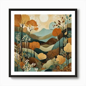 Autumn Landscape, Floral Pattern, Abstract Piece With Organic Shapes And Earthy Colors art print Art Print