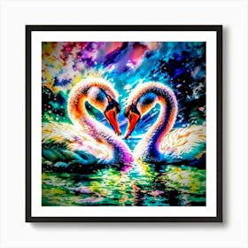 Two Swans In Love Art Print