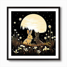 Rabbits In The Meadow Art Print