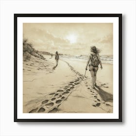 Walking On The Beach Art Print