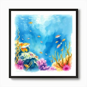 Watercolor Fishes And Corals Art Print