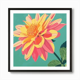 Dahlia 1 Square Flower Illustration Art Print